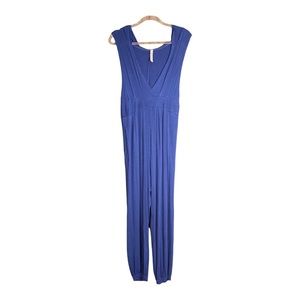 Free People Blue Hooded V-Neck Jumpsuit Onesie Size XS Super Soft and Cozy